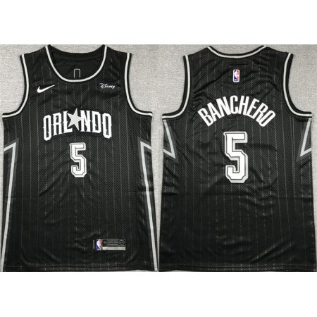 Men's Orlando Magic #5 Paolo Banchero Black Icon Edition Stitched Swingman Jersey 618V