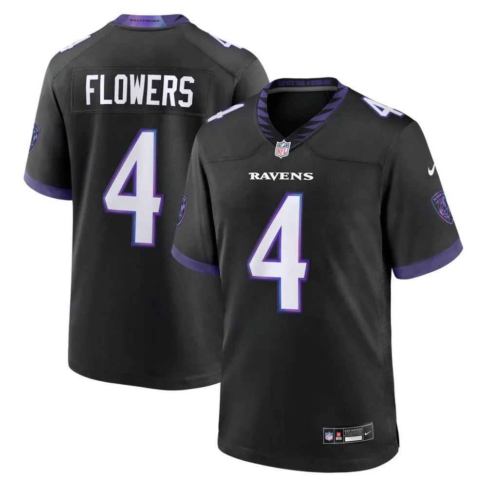 Men's Baltimore Ravens #4 Zay Flowers Nike Black Alternate Game Jersey