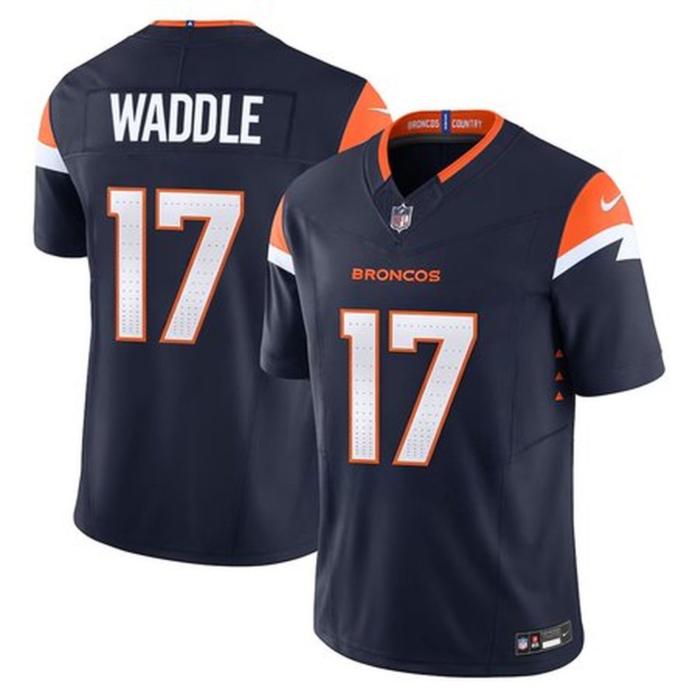 Men's Denver Broncos #17 Jaylen Waddle Navy Vapor F.U.S.E. Limited Stitched Football Jersey