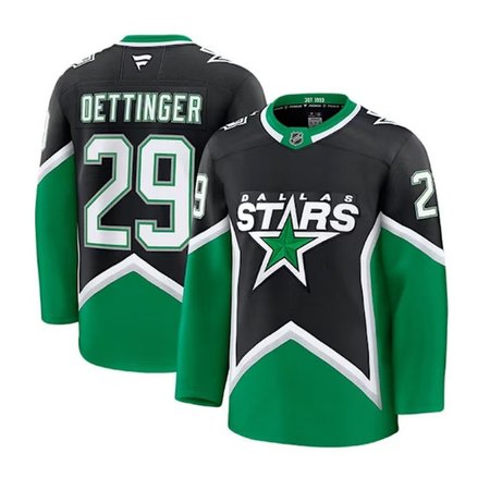Men's Dallas Stars #29 Jake Oettinger Black 2025-26 Alternate Stitched Hockey Premium Jersey