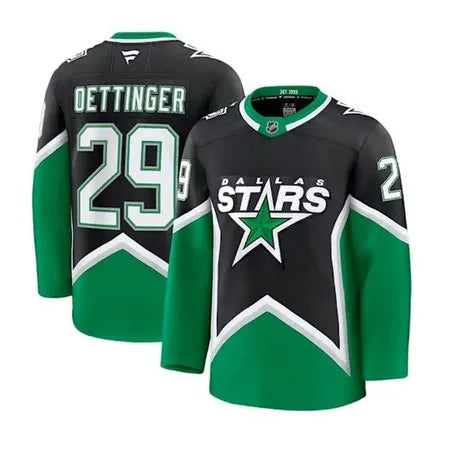 Men's Dallas Stars #29 Jake Oettinger Black 2025-26 Alternate Stitched Hockey Premium Jersey