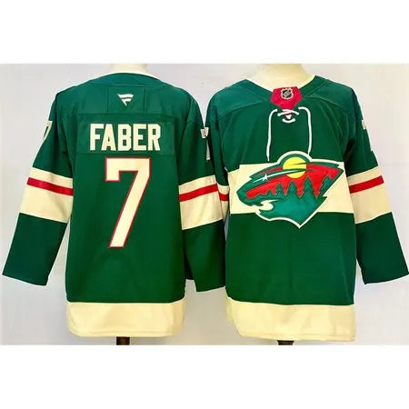 Men's Minnesota Wild #7 Brock Faber Green 2024-25 Home Stitched Hockey Premium Jersey