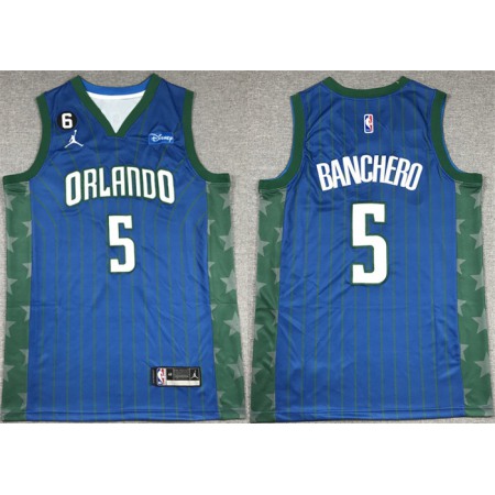 Men's Orlando Magic #5 Paolo Banchero Blue With No.6 Patch Icon Edition Stitched Swingman Jersey TGBH