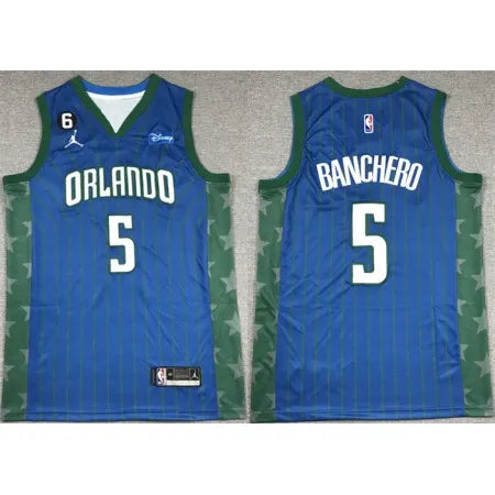 Men's Orlando Magic #5 Paolo Banchero Blue With No.6 Patch Icon Edition Stitched Swingman Jersey TGBH
