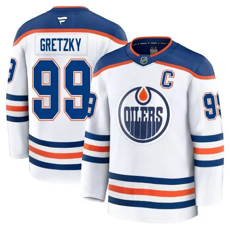 Men's Edmonton Oilers #99 Wayne Gretzky White Away Premium Jersey