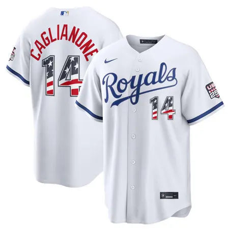 Men's Kansas City Royals #14 Jac Caglianone Nike White USA 250 Fourth of July Home Stadium Jersey